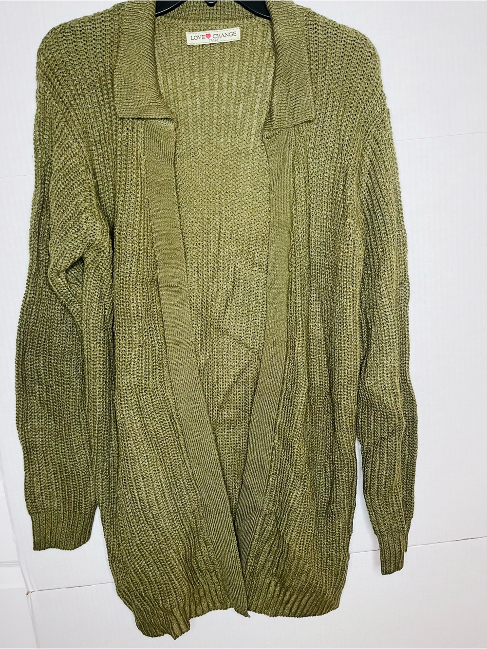 Olive Green Open-Front Knit Cardigan - Women's Sweater